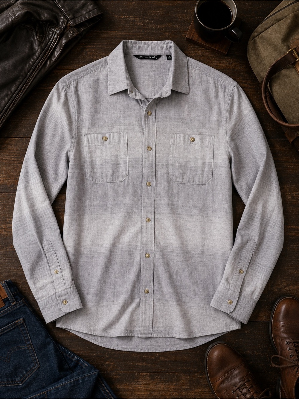 Travis Mathew Rya Eddie Cloud Flannel Long Sleeve Grays Men’s Medium Casual